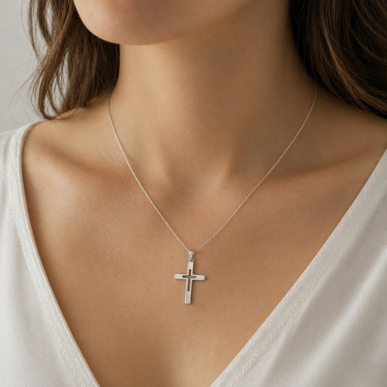 Sterling Silver 925 Double Cross Pendant "Noel" - Image 3