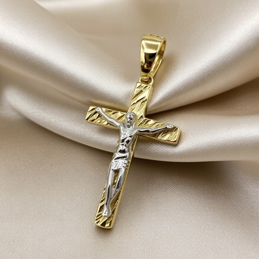 Sterling Silver 925 Gold Plated Cross Crucifix Pendant "Ellis" - Silver Image 2