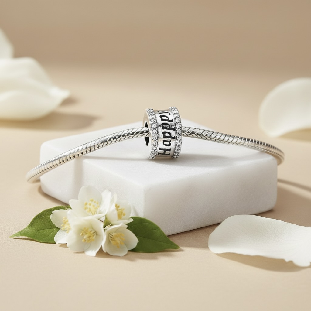Sterling Silver 925 Sparkling Bracelet Bead Charm “Happy Birthday” - Image 3