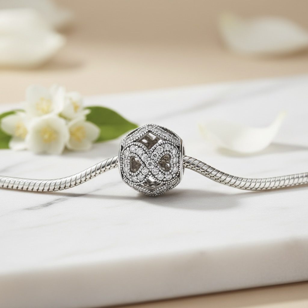 Sterling Silver 925 Sparkling Infinity Bracelet Bead Charm “Endless Shine” - Image 3