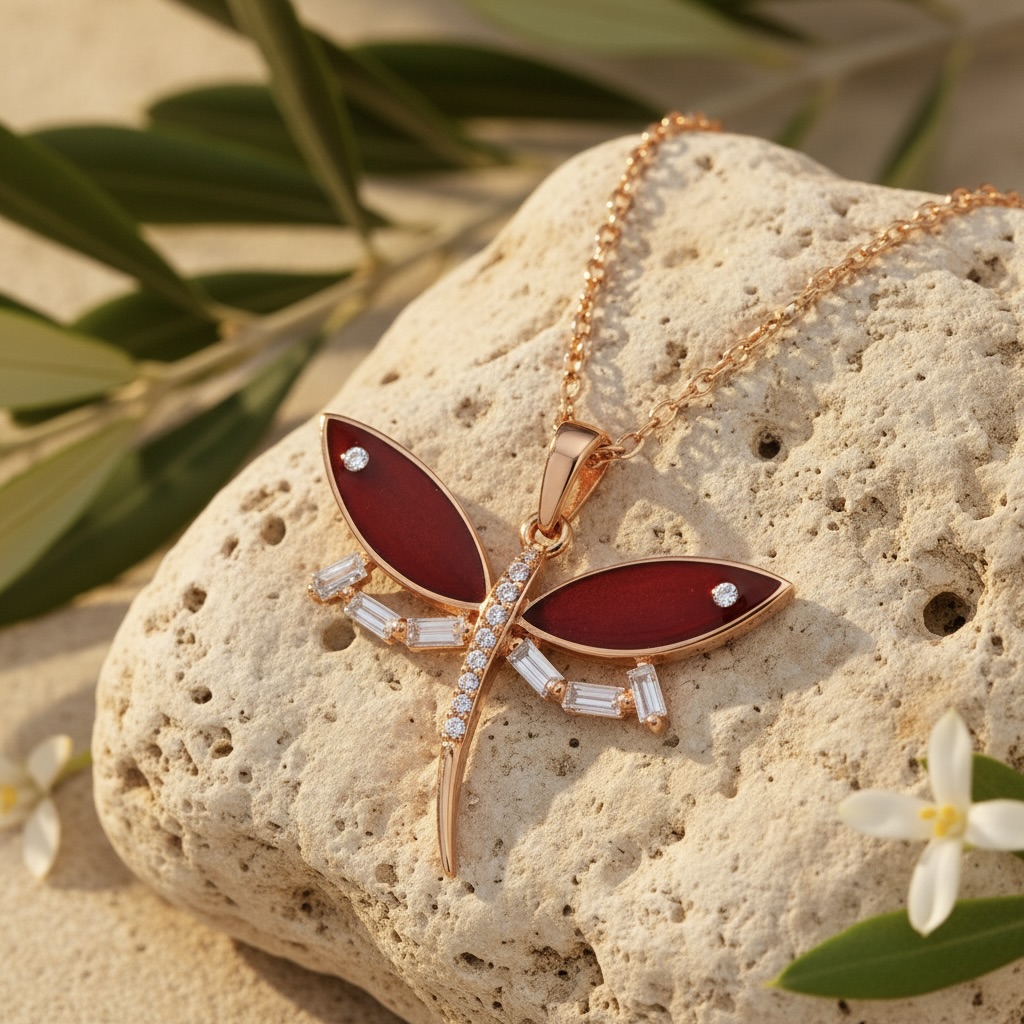 Sterling Silver 925 Dragonfly CZ Pendant Necklace "Libellula" - Image 2