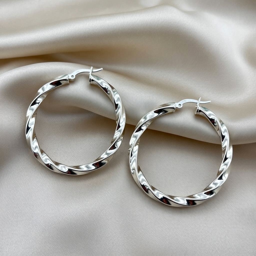 Sterling Silver 925 Twisted Hoop Earrings "Eira" - Silver Image 2
