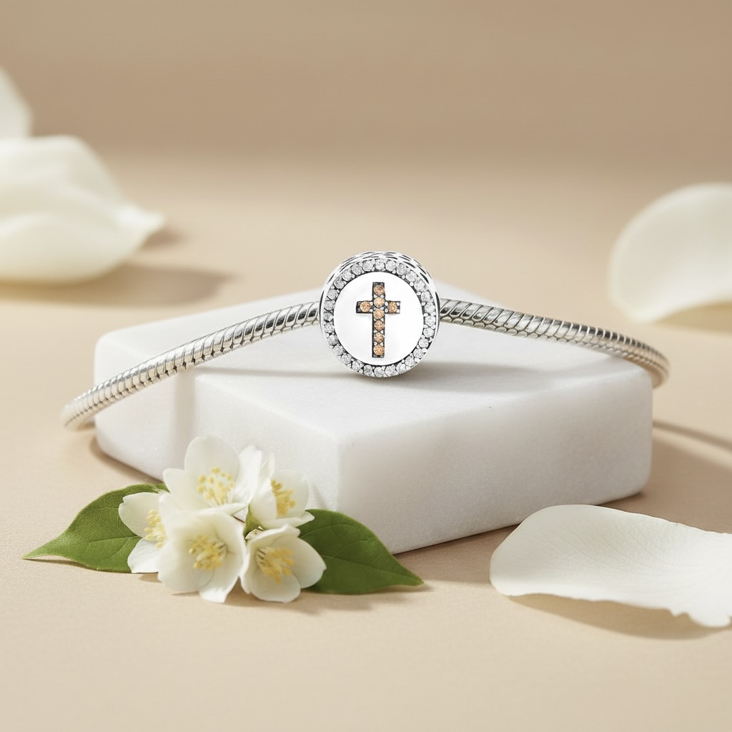 Sterling Silver 925 Cross Bracelet Bead Charm “Faith & Light” - Image 3