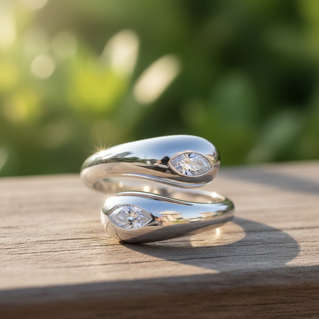 Sterling Silver 925 Marquise CZ Wave Ring "Allure" - Image 2