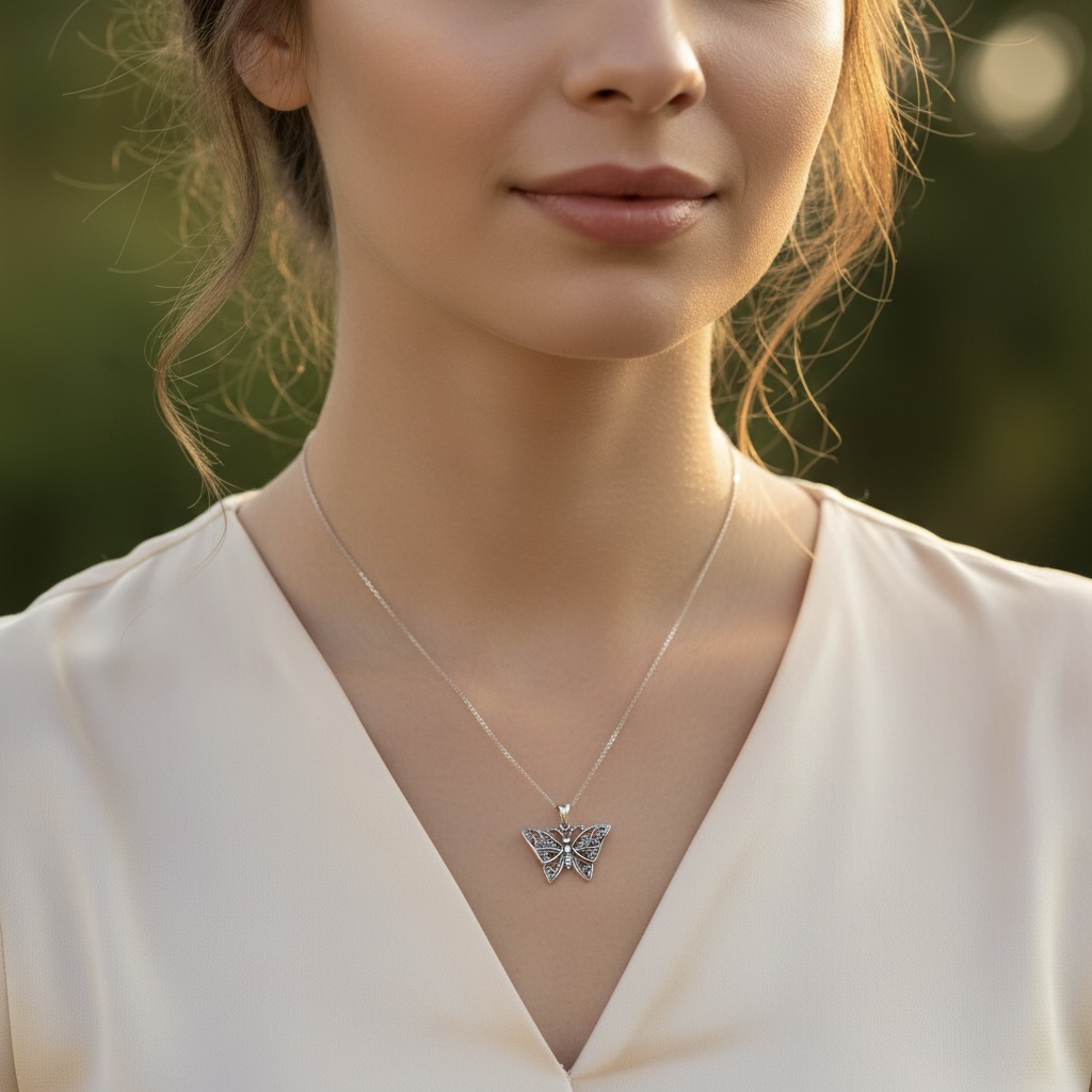 Sterling Silver 925 Butterfly Oxidised Pendant "Nova" - Image 3