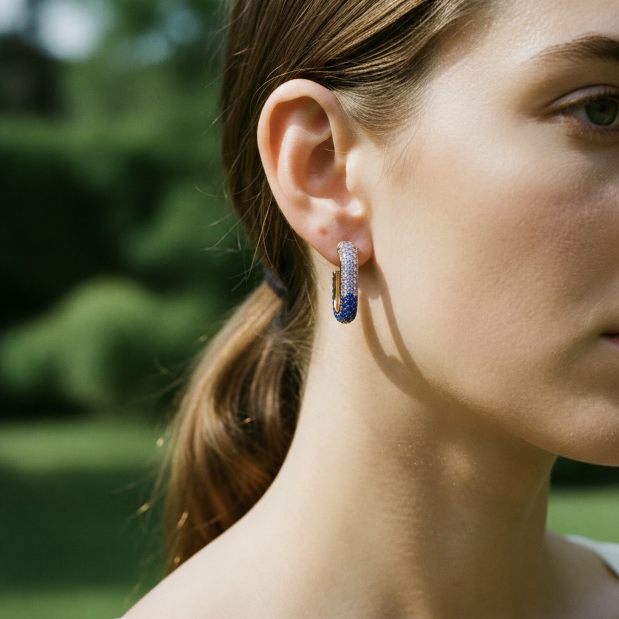 Sterling Silver 925 Rose Gold Plated Blue Pavé Stud Earrings "Azure Glow" - Image 3