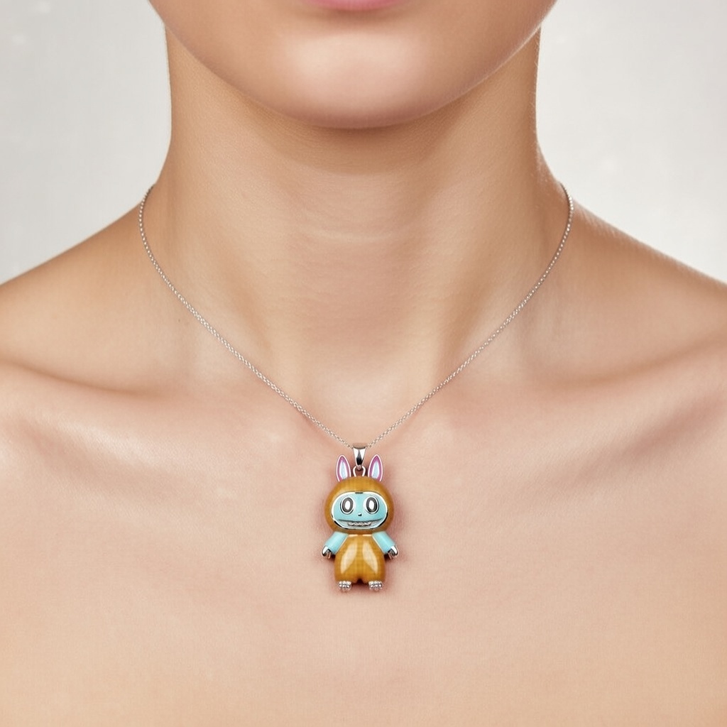 Sterling Silver 925 Labubu Necklace Pendant "Zaffi" - Silver Image 2