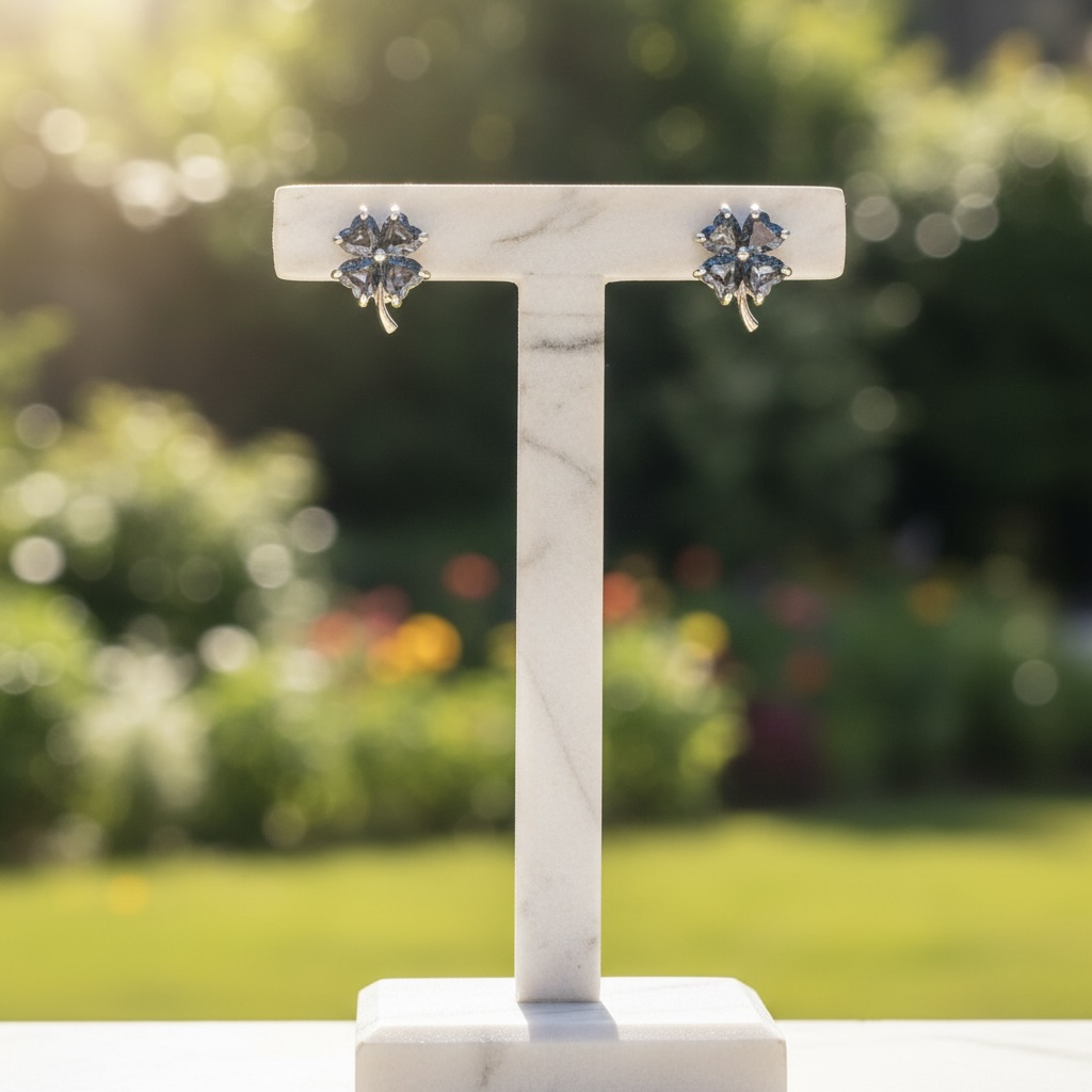 Sterling Silver 925 Clover Stud Earrings "Mystic Topaz" - Image 2