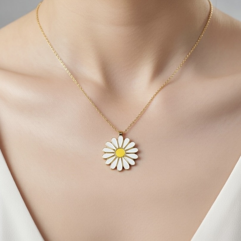 Sterling Silver 925 Daisy Flower Pendant Gold Plated Necklace "Bellis" - Gold Plated Image 2