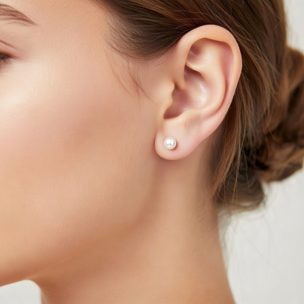 Sterling Silver 925 7mm Pearl Stud Earrings "Luster" - Silver Image 2