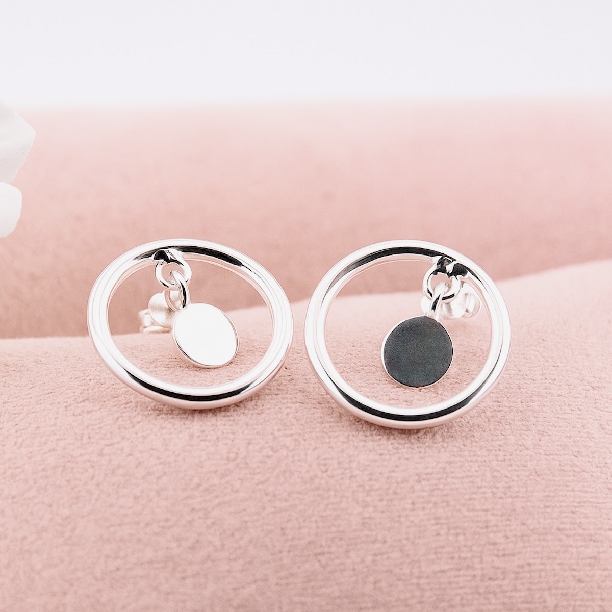 Sterling Silver 925 Dangle Circle Stud Earrings "Halo" - Silver Image 2