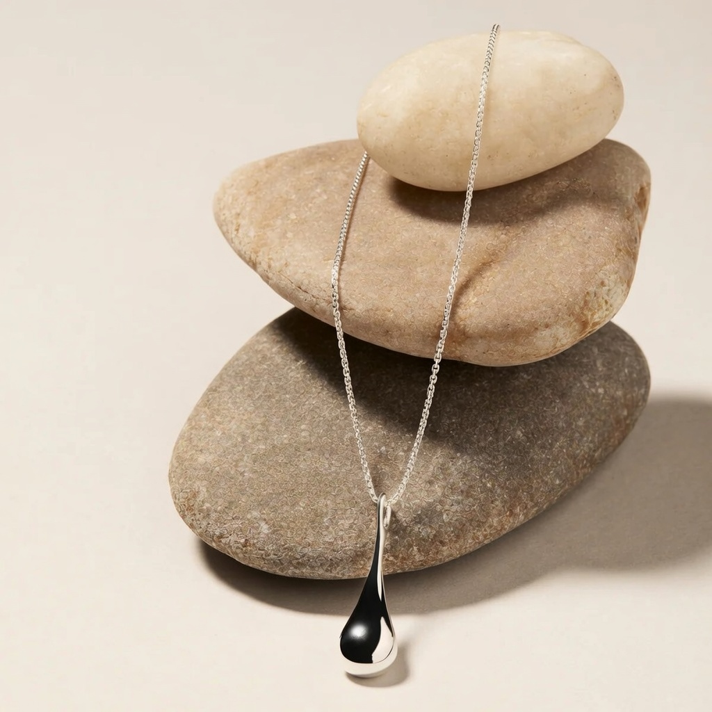 Sterling Silver 925 Teardrop Necklace Pendant "Aria" - Silver Image 2