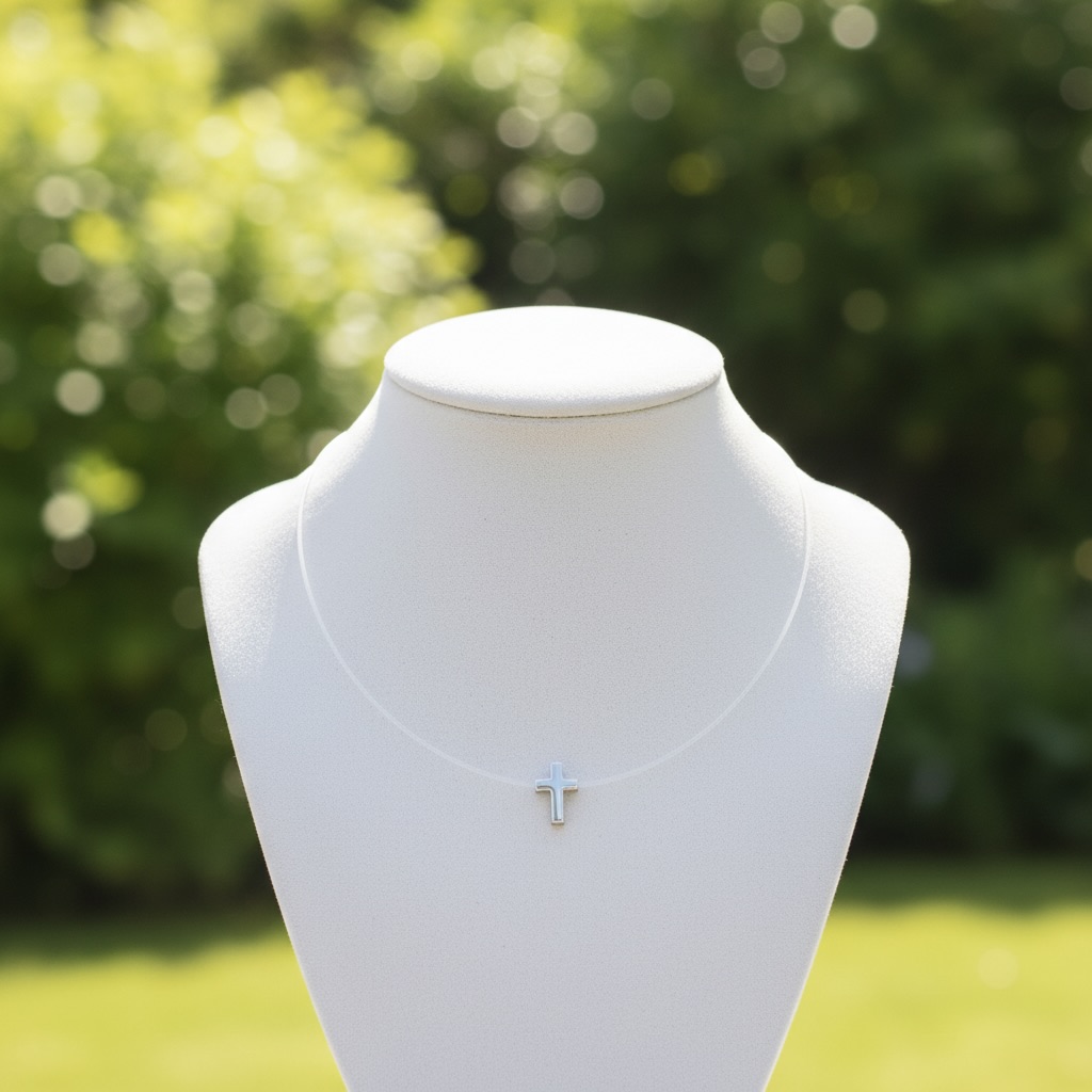 Sterling Silver 925 Cross Charm Cord Necklace "Invisible Faith" - Image 2