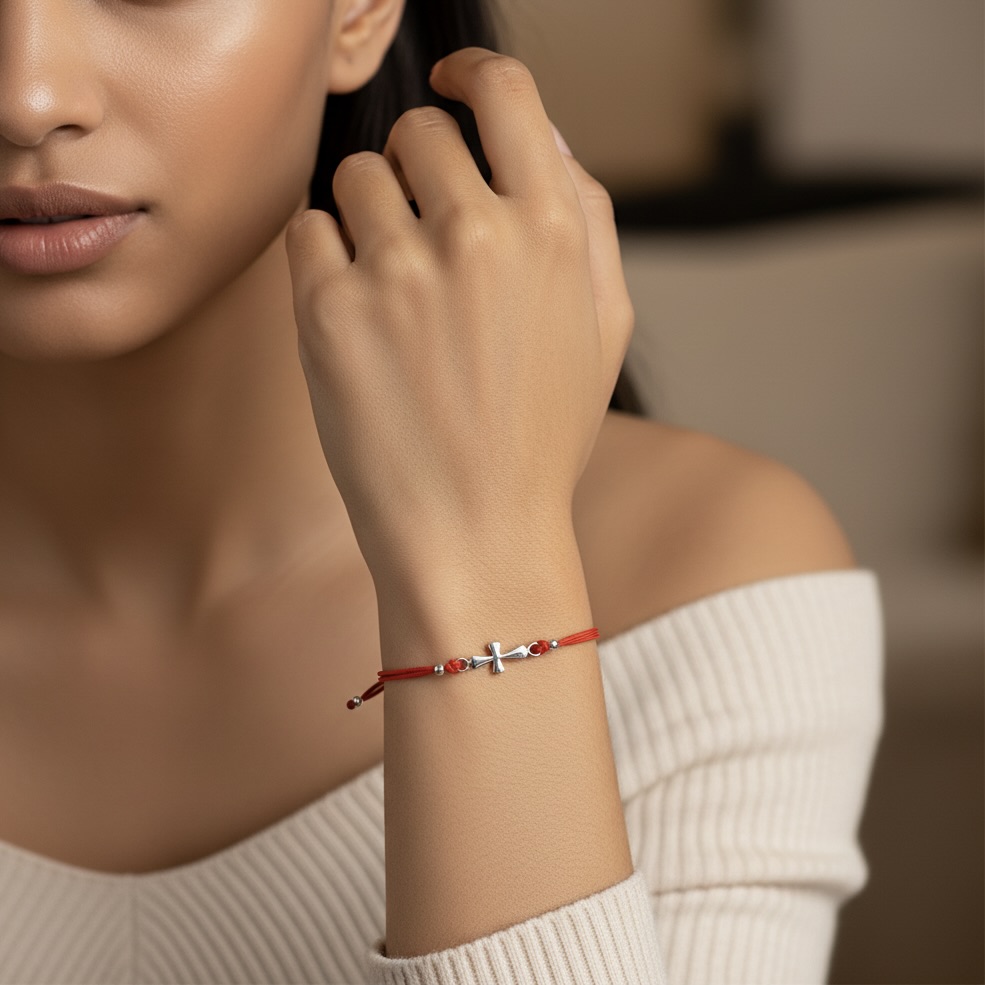Red String Bracelet with Sterling Silver 925 Cross Charm “Graceful Faith” - Image 3