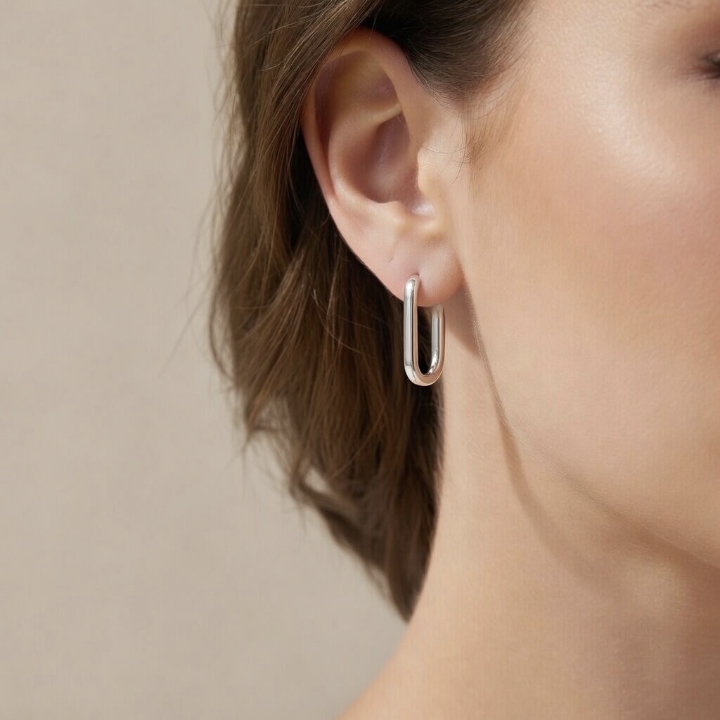 Sterling Silver 925 Rectangular Huggie Hoop Earrings “Urban Edge” - Image 3