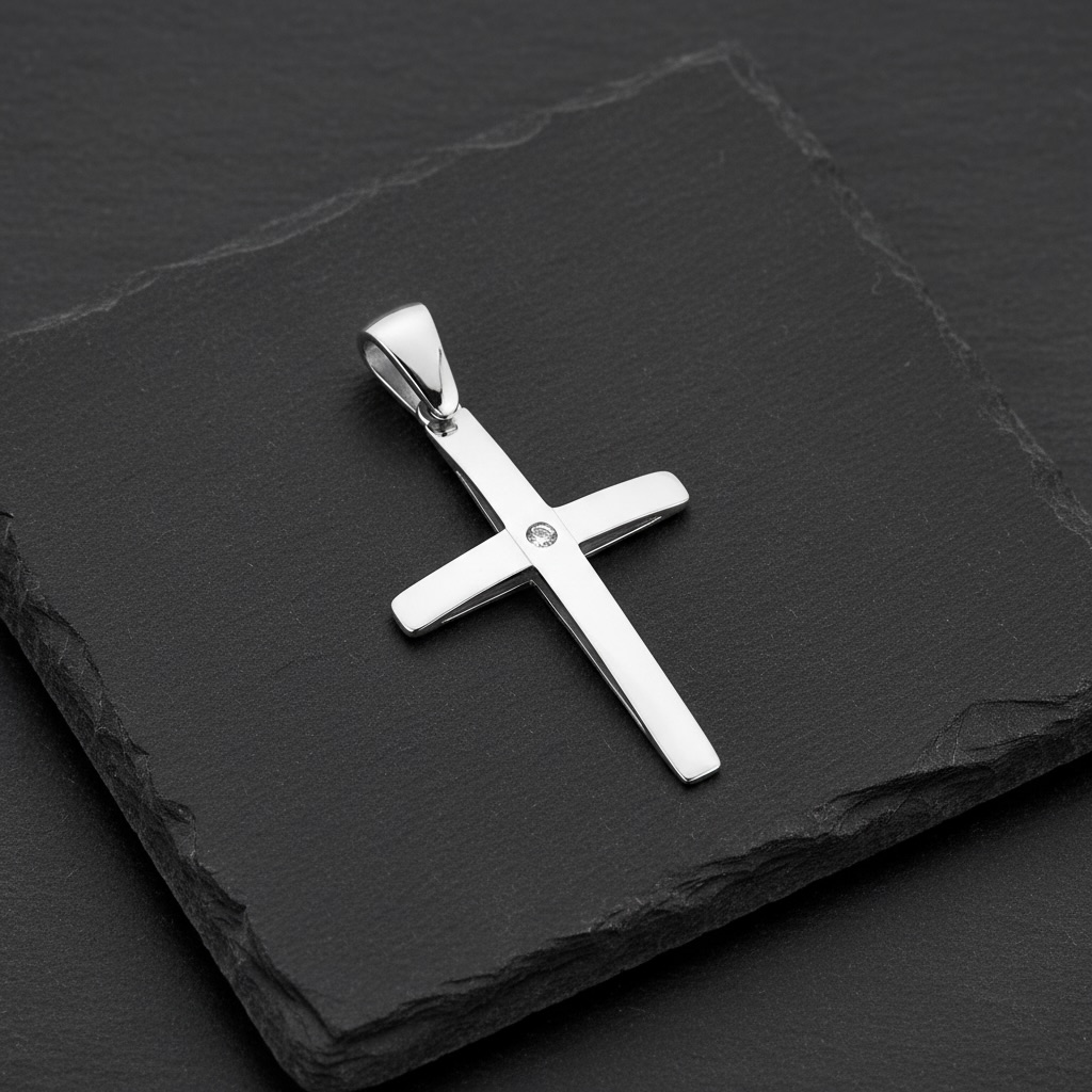 Sterling Silver 925 Cross Minimalist CZ Pendant "North Star" - Image 2