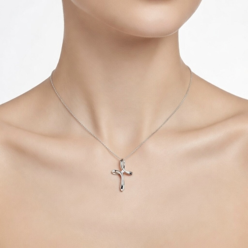 Sterling Silver 925 Cross CZ Pendant “Twist Light” - Image 3