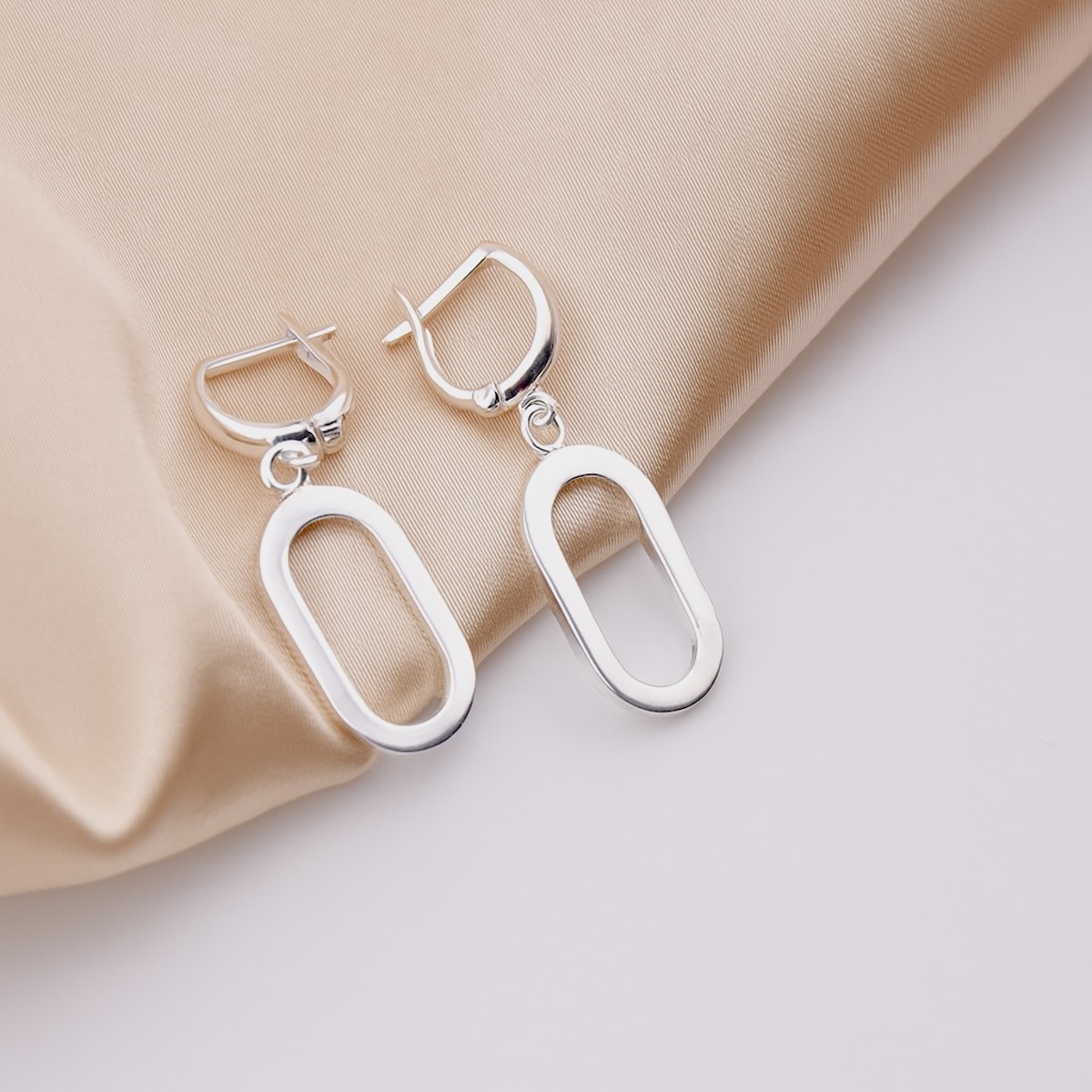 Sterling Silver 925 Open Oval Drop Earrings "Cadence" - Silver Image 2