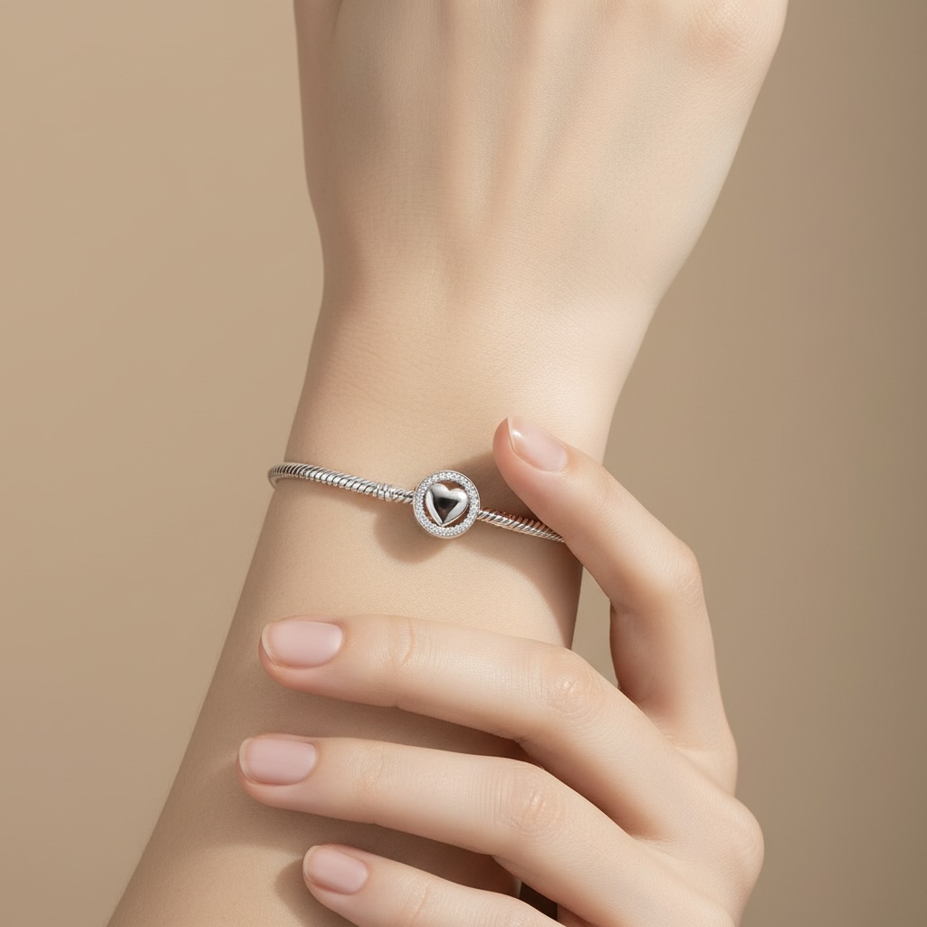 Sterling Silver 925 Sparkling Heart Bracelet Bead Charm “Pure Love” - Image 4