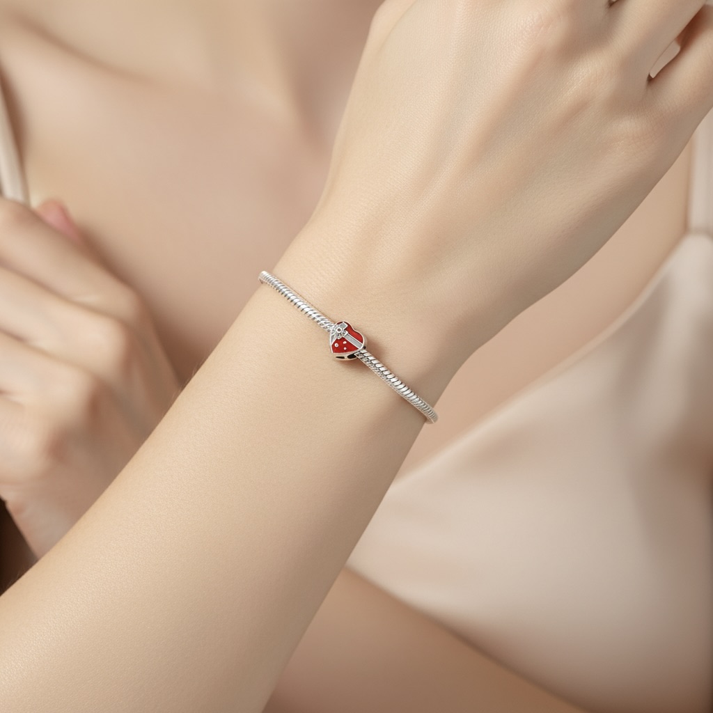 Sterling Silver 925 Red Heart “Love You” Bracelet Charm - Image 4