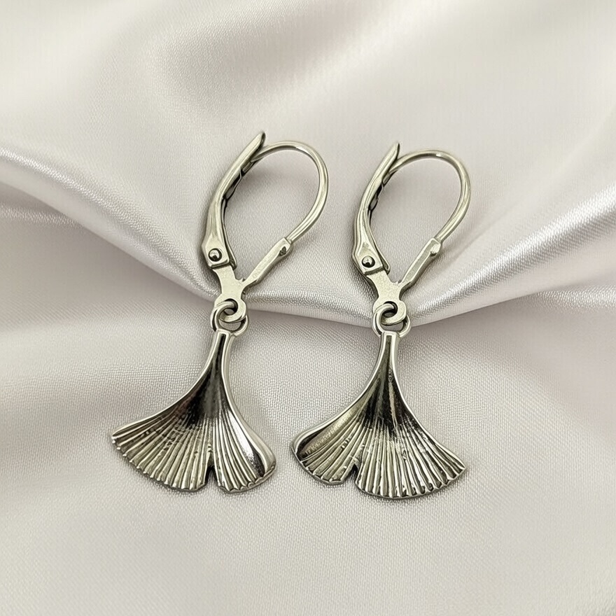 Sterling Silver 925 Fan Leaf Drop Earrings "Flabel" - Silver Image 2