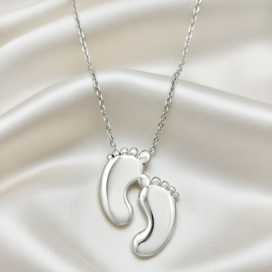 Sterling Silver 925 Baby Feet Charm Necklace Pendant "Little Me" - Silver Image 2