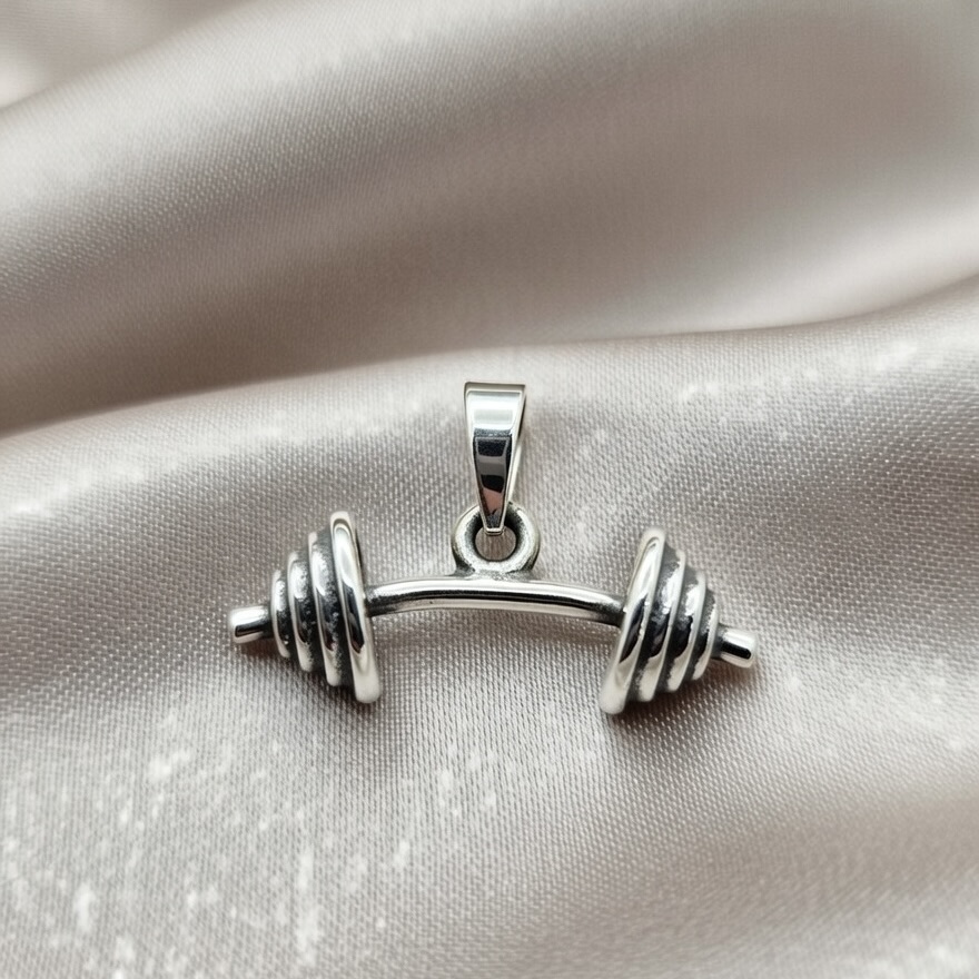 Sterling Silver 925 Dumbbell Barbell Pendant "Victor" - Silver Image 2