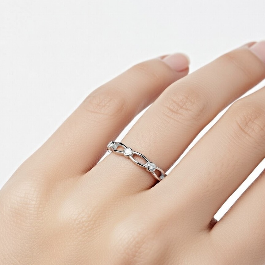 Sterling Silver 925 Sparkling Arch CZ Ring "Teya" - Silver Image 2