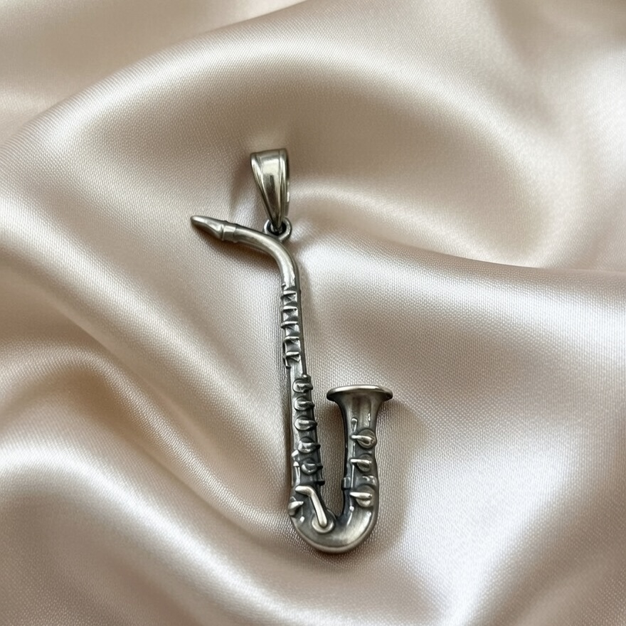 Sterling Silver 925 Saxophone Jazz Pendant "Alto" - Silver Image 2