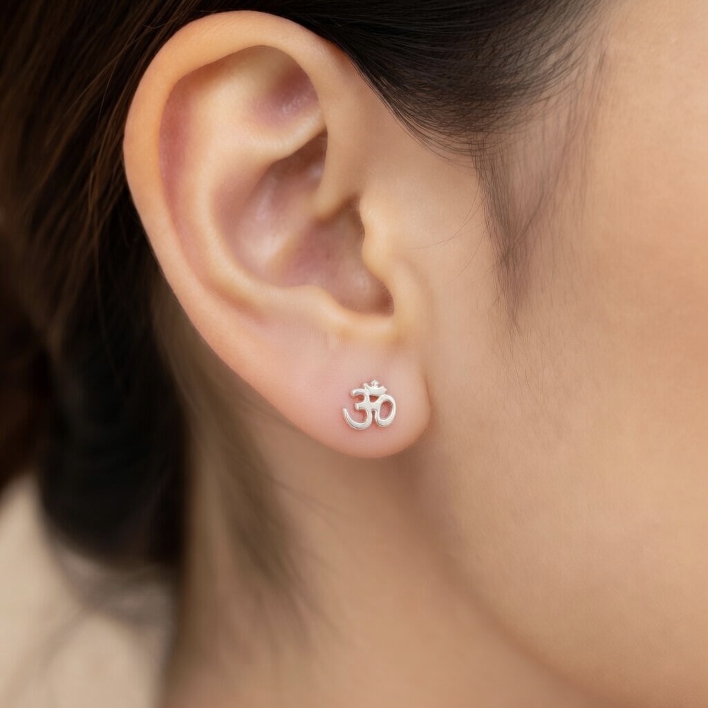 Sterling Silver 925 Om Stud Earrings "Inner Sound" - Image 3