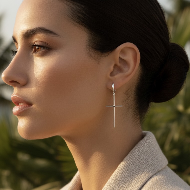 Sterling Silver 925 Cross Dangle Earrings "Vanessa" - Image 3