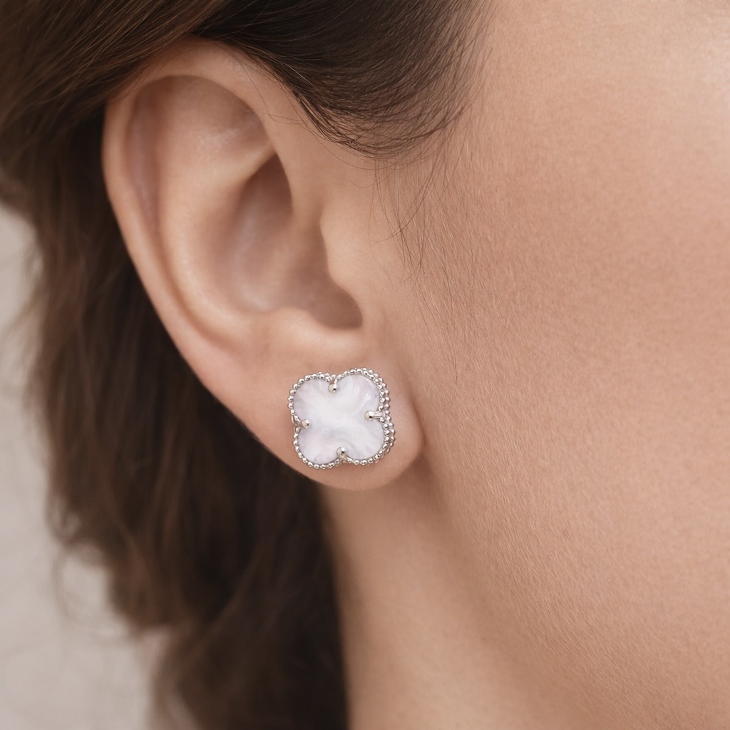 Sterling Silver 925 Four Leaf Clover Stud Earrings “Luminous” - Image 3