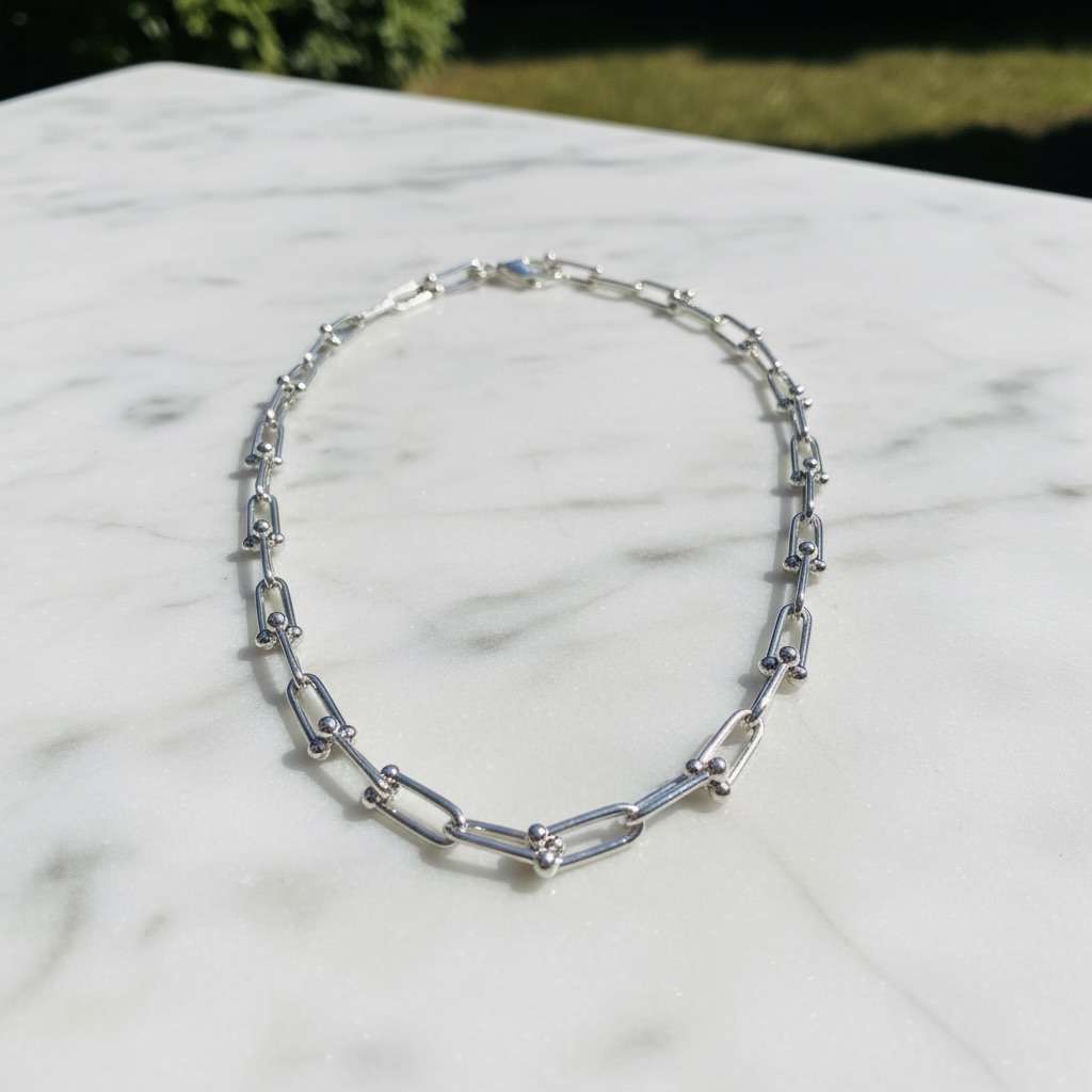 Sterling Silver 925 Chain Link Necklace "The U" - Image 2