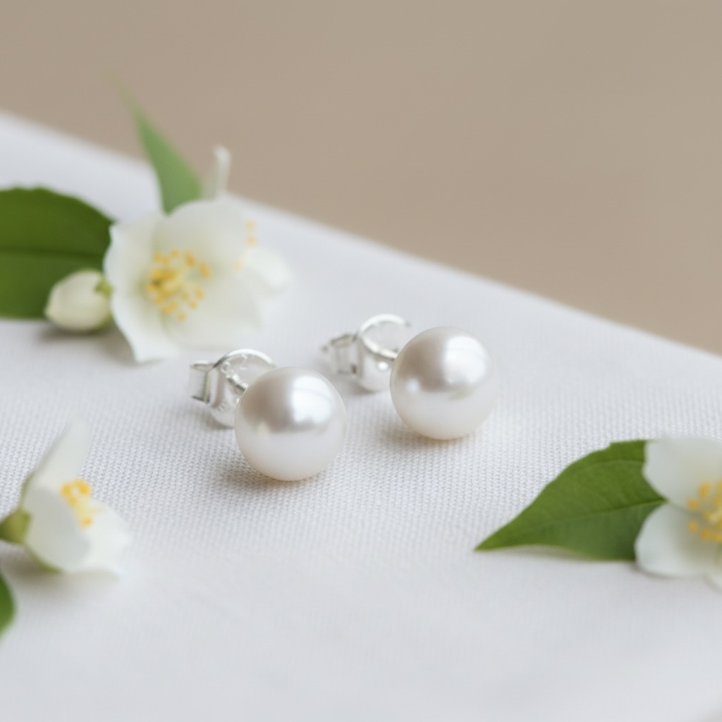 Sterling Silver 925 7mm Pearl Stud Earrings "Luster" - Image 2