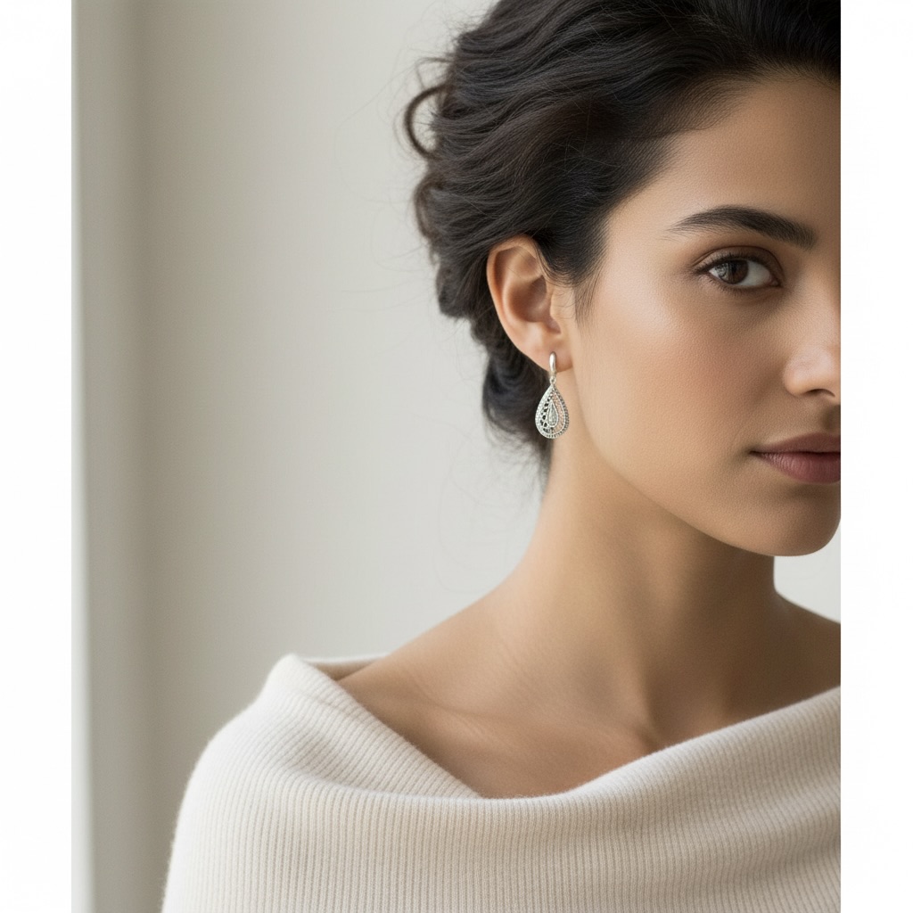 Sterling Silver 925 Drop Earrings "Lattice" - Image 3