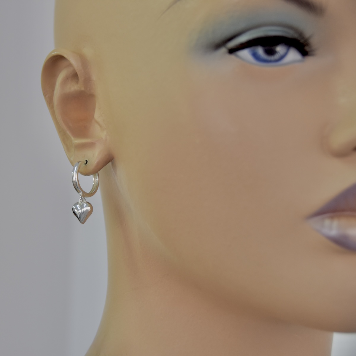 Sterling Silver 925 Petite Heart Drop Hoop Earrings "Karina" - Silver Image 3