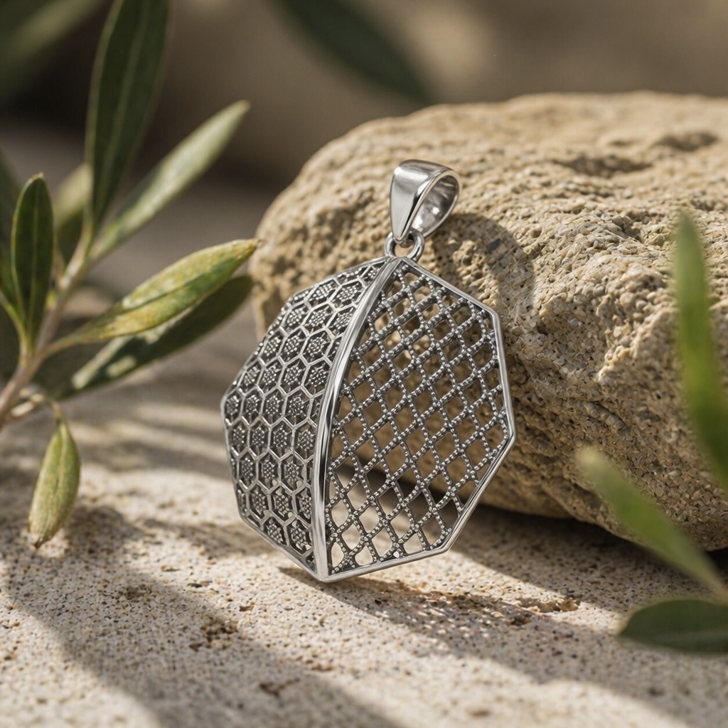 Sterling Silver 925 Openwork Octagon Pendant "Enigma" - Image 2