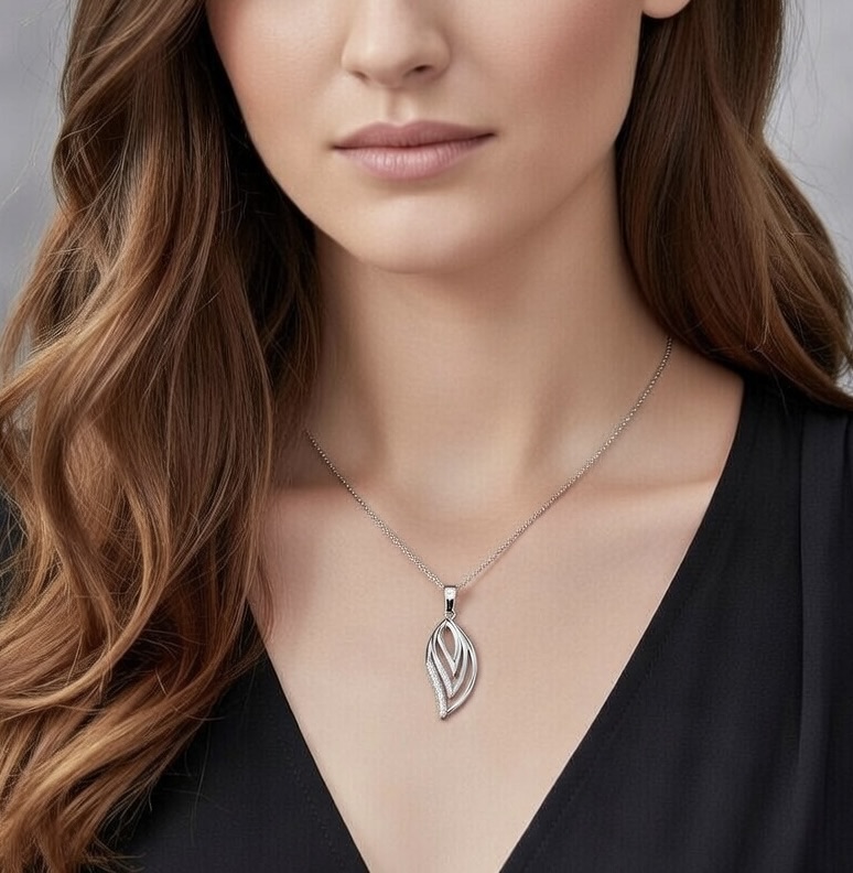 Sterling Silver 925 CZ Pendant "Carla" - Silver Image 3