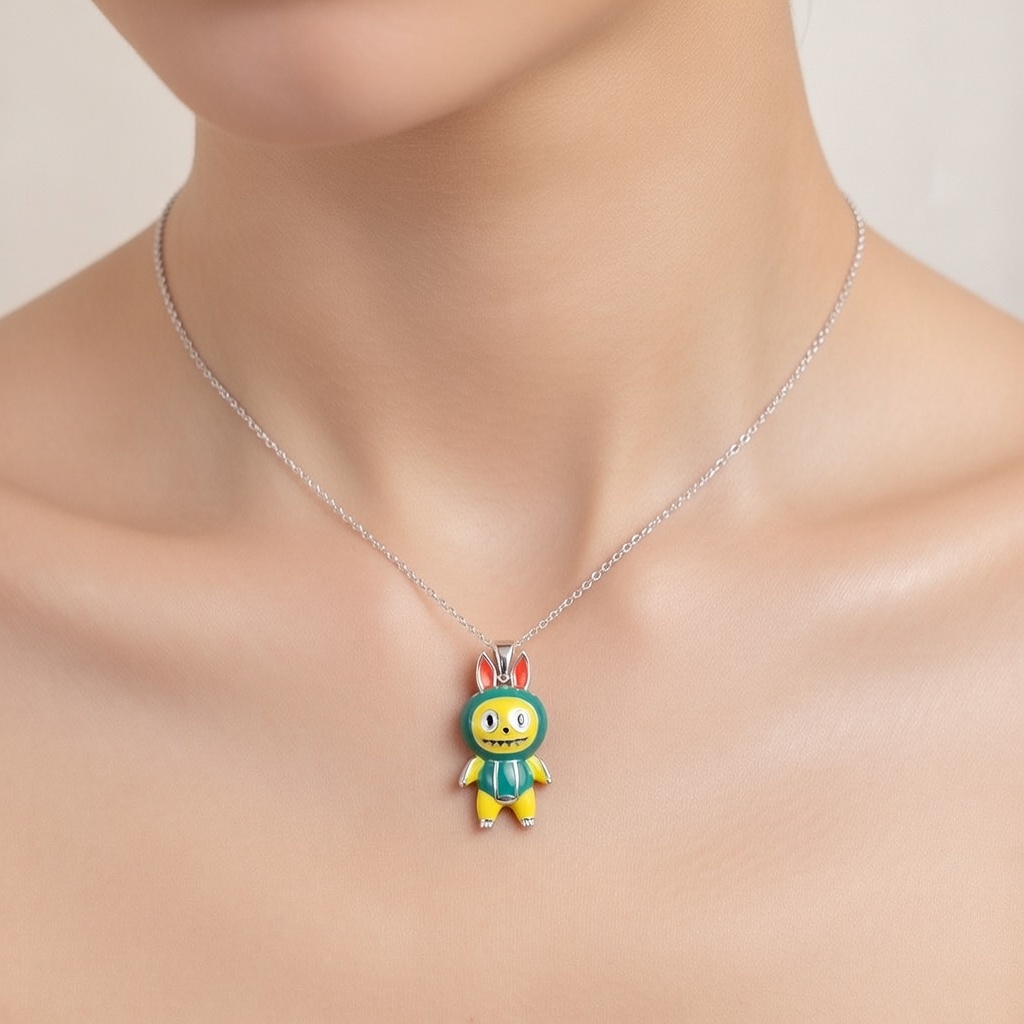 Sterling Silver 925 Labubu Necklace Pendant "Fern" - Silver Image 2