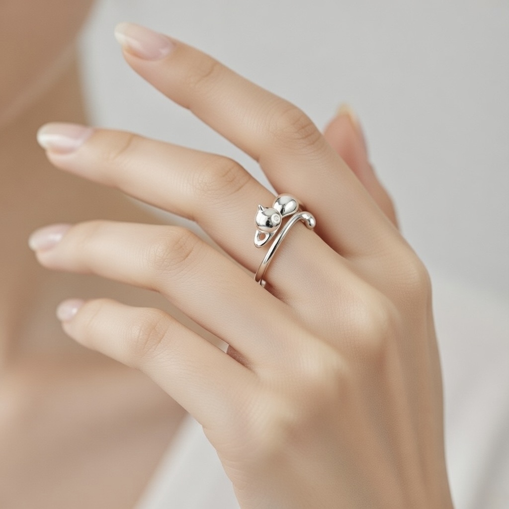 Sterling Silver 925 Cat Tail Wrap Ring Adjustable Sizes "Elara" - Image 3