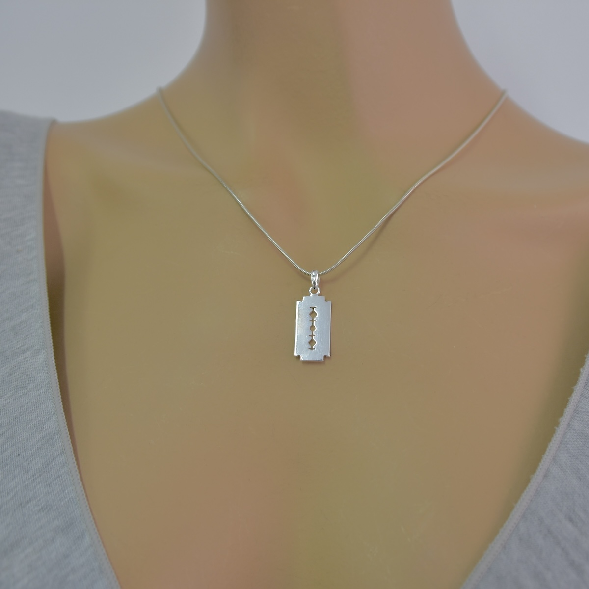 Sterling Silver 925 Razor Blade Pendant "RB" - Silver Image 3