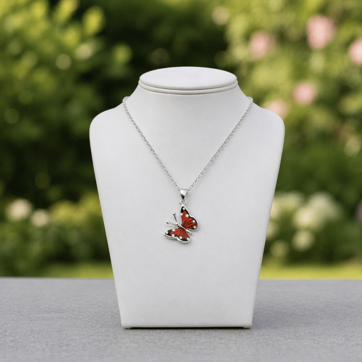 Sterling Silver 925 Red Enamel Butterfly Jewellery Set "Azalea" - Image 2