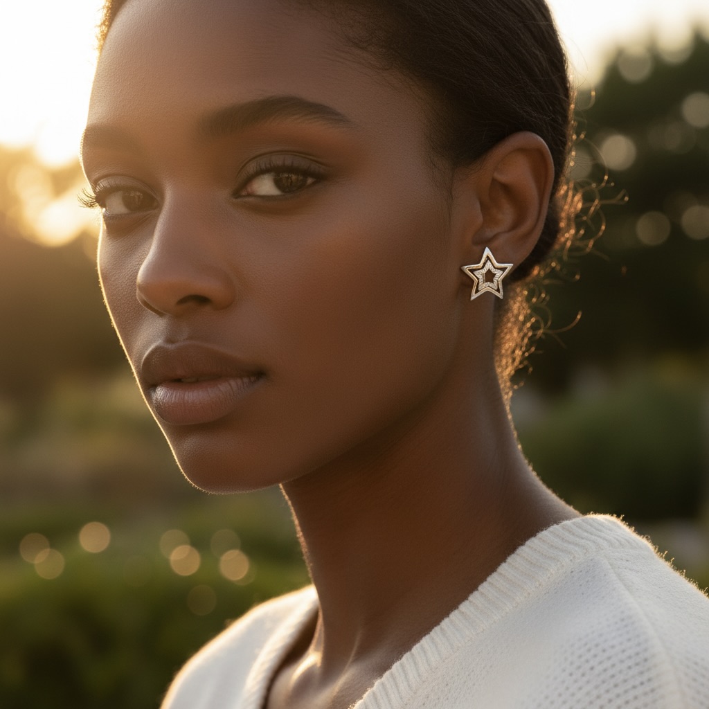 Sterling Silver 925 Double Star Earrings "Stellar" - Image 3