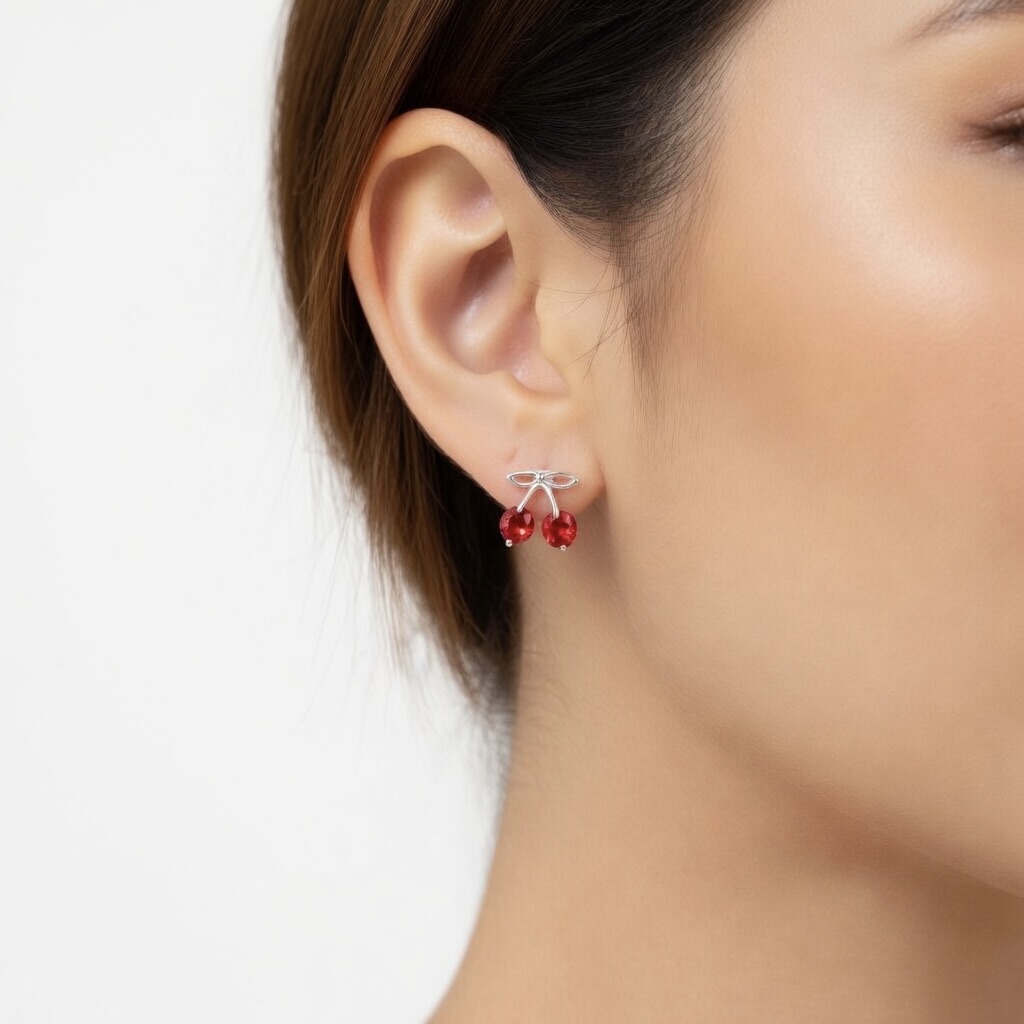 Sterling Silver 925 Cherry Stud Earrings “Sweet Scarlet” - Image 4