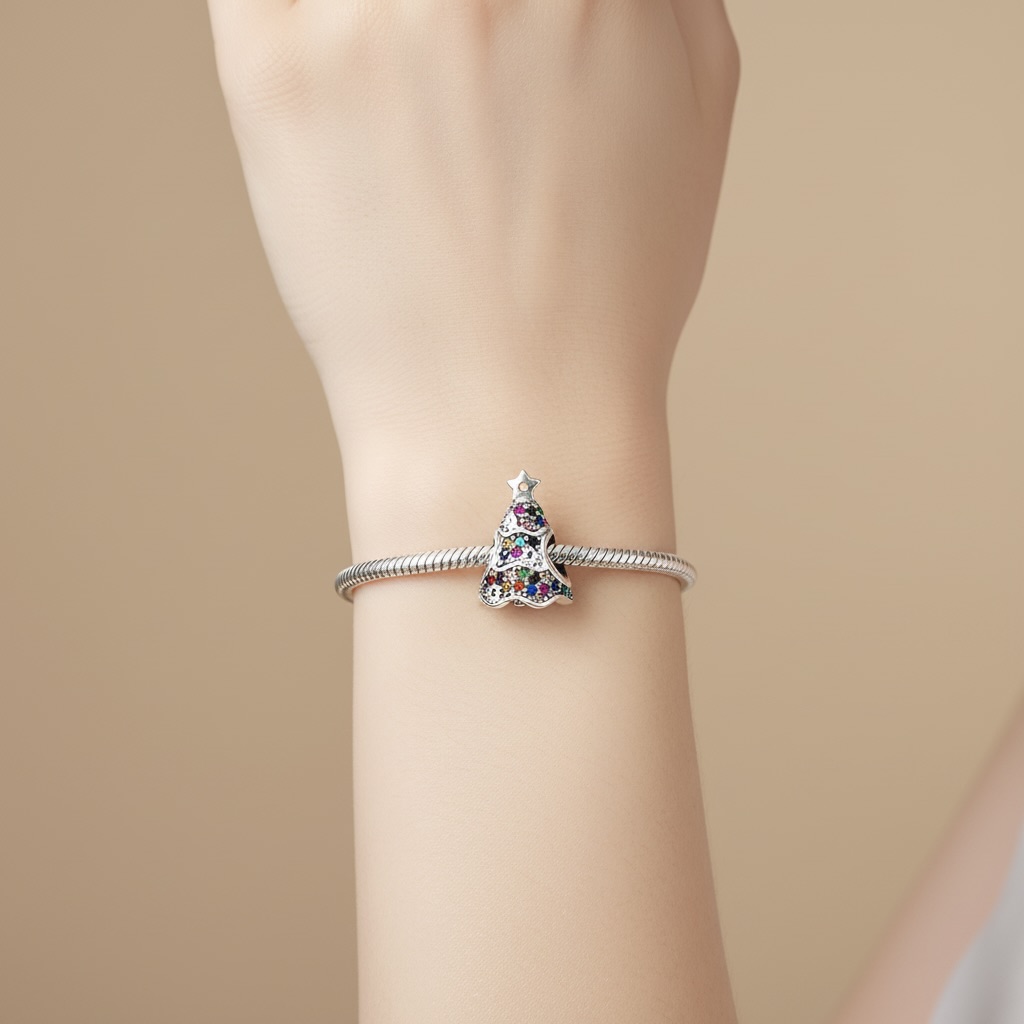 Sterling Silver 925 Colourful Christmas Tree Bracelet Charm “Noel” - Image 4