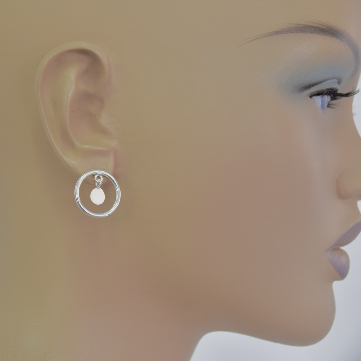 Sterling Silver 925 Dangle Circle Stud Earrings "Halo" - Silver Image 3