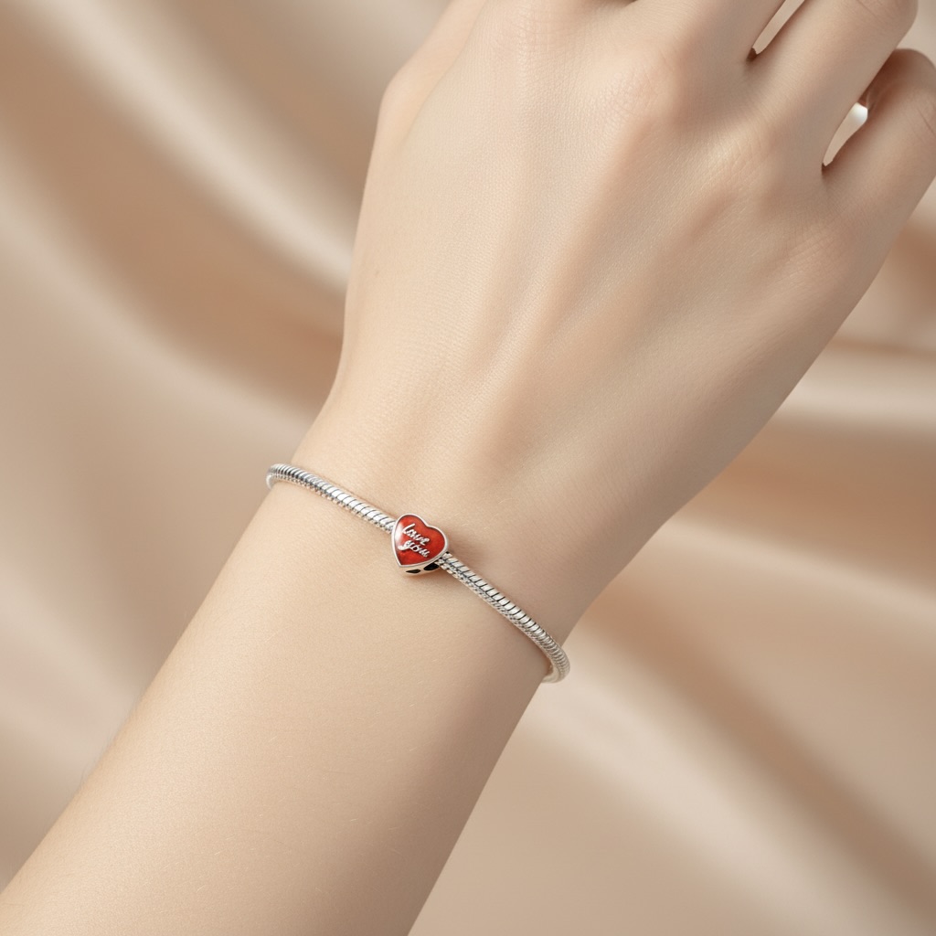 Sterling Silver 925 Red Heart “Love You” Bracelet Charm - Image 5