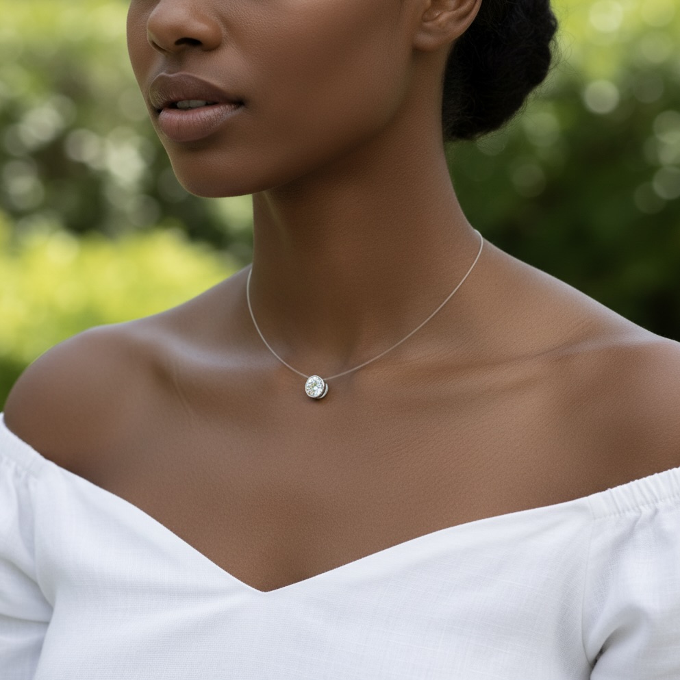 Sterling Silver 925 CZ Solitaire Cord Necklace "Lumière" - Image 3