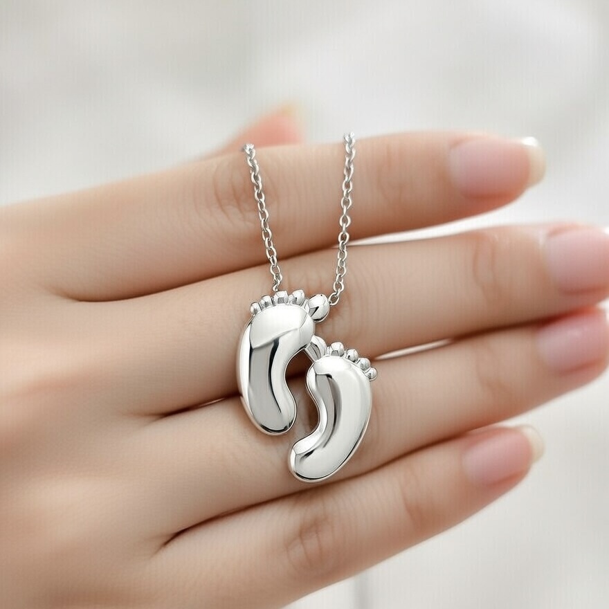 Sterling Silver 925 Baby Feet Charm Necklace Pendant "Little Me" - Silver Image 3