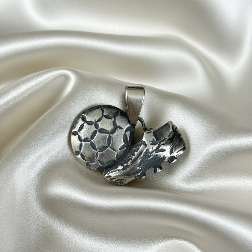 Sterling Silver 925 Football Boot Ball Pendant "G.O.A.T" - Silver Image 2